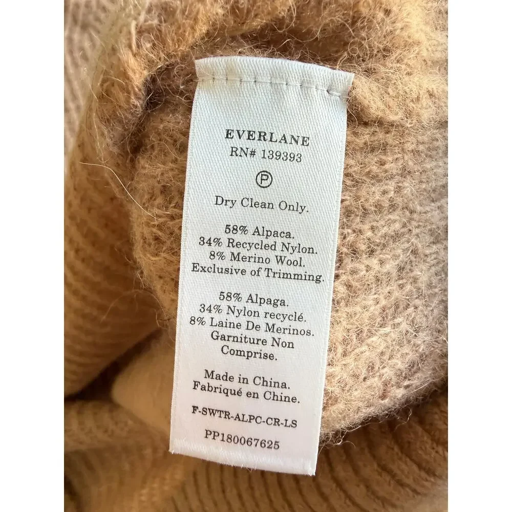 Everlane XS Alpaca Merino Wool Ribbed Crew Neck Sweater Tan